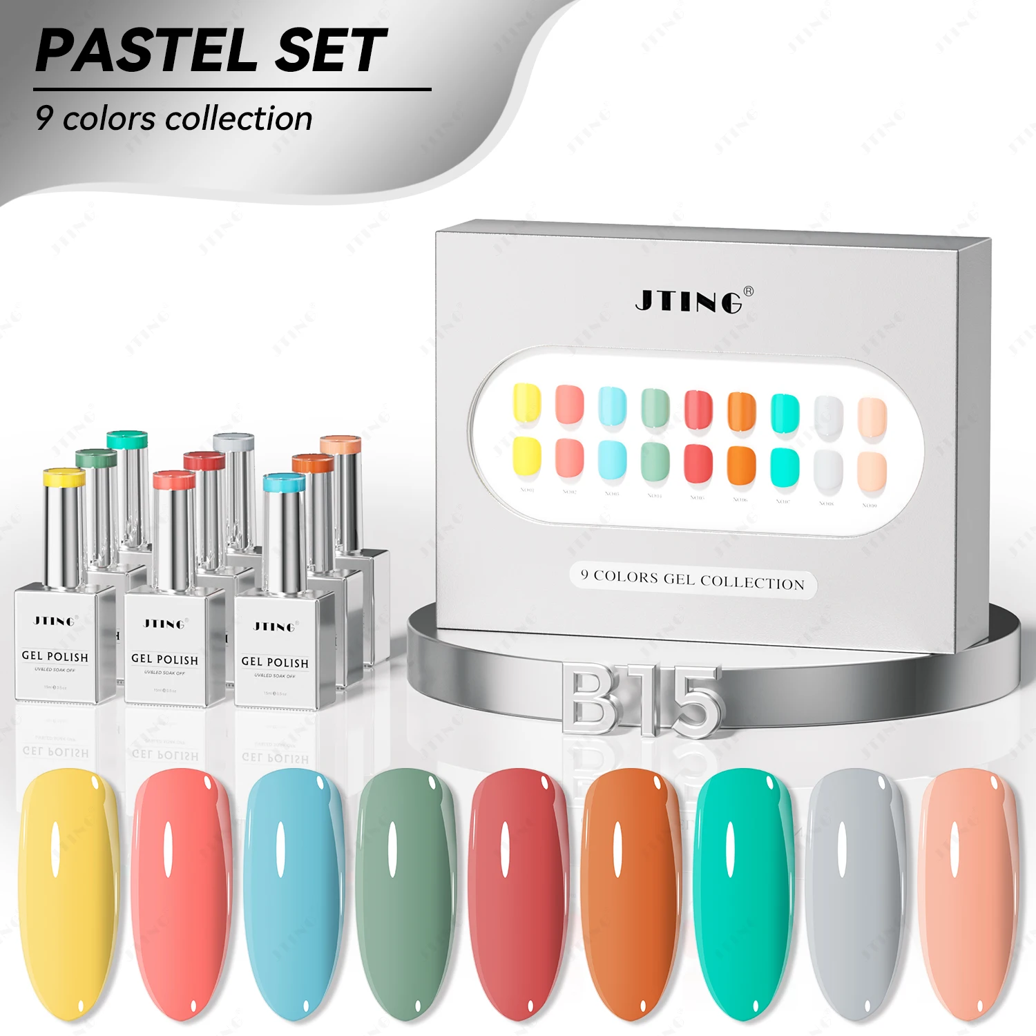 JTING Brilliant Effect 9colors Pastel ge nail polish set ODM/OEM customize private unique brand and bottle nail supplier
