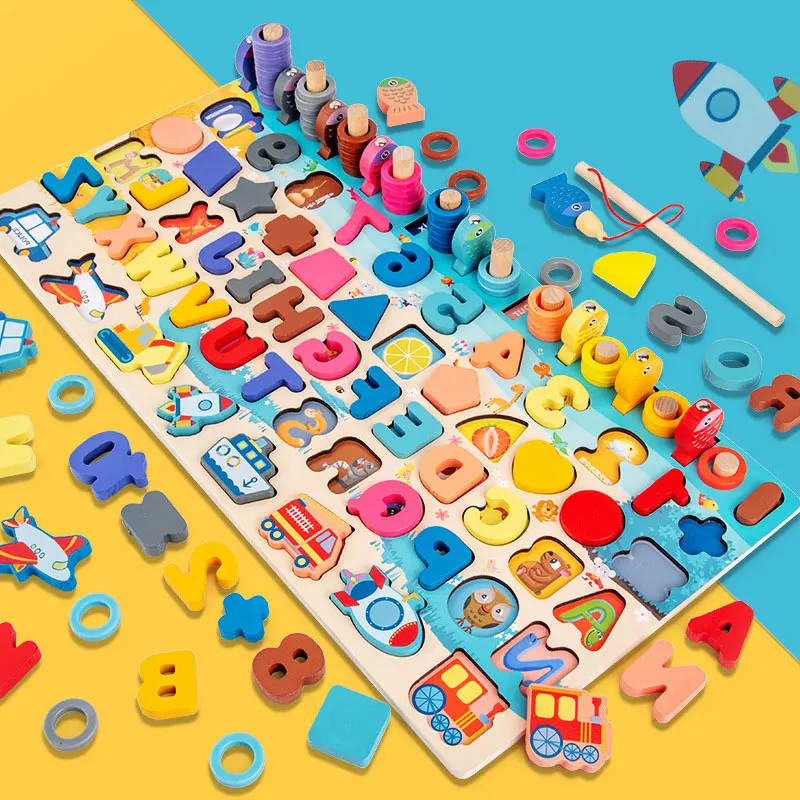 7 в 1 форма распознавания чисел деревянный активности соответствия доска обучающая игрушка для детей от 3 до + Детские обучающих игрушек для детей