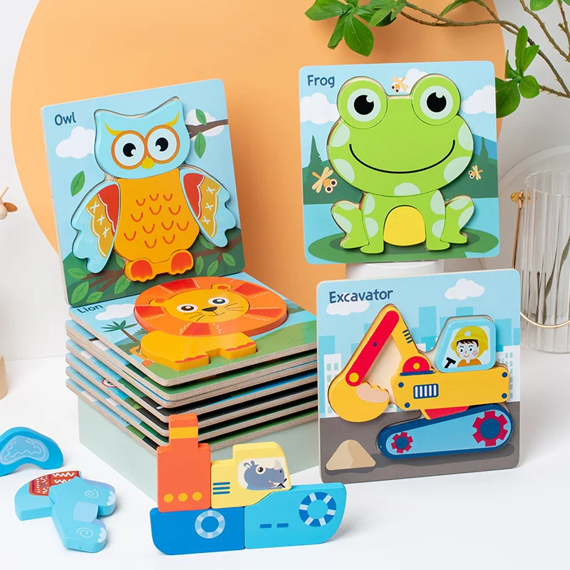 Toddler baby enlightenment cartoon puzzle board car animal shape matching 3d educational puzzle toy juguetes for children