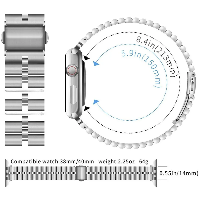 Ремешок из нержавеющей стали для apple Watch Band 6 маленький полукруглый браслет Apple поколения Iwatchse с тремя