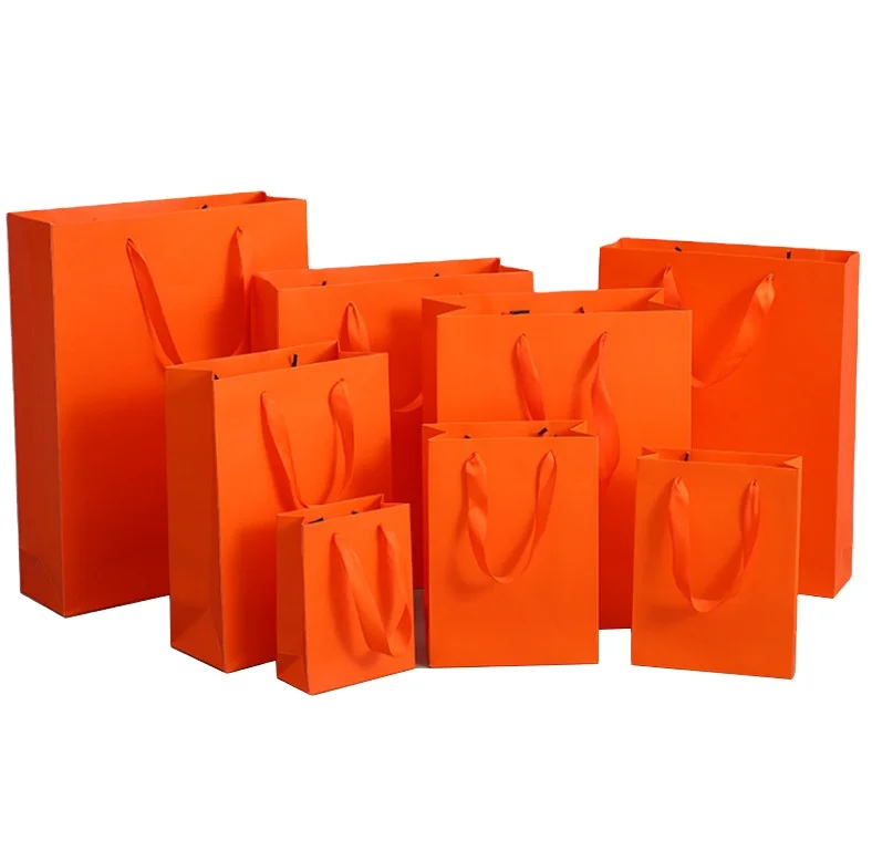 Various Sizes Spot Orange Paper Bags Gift Bags Clothing Retail Packaging Paper Bags Custom Printed