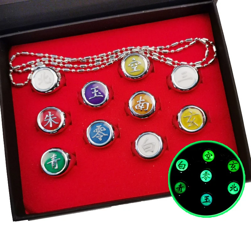 Ботинки в стиле аниме «Naruto Akatsuki кольца 10 видов стилей сплав световой светящееся Ювелирное Украшение, Open Изменение размера Кольцо для костюмированной вечеринки подарок