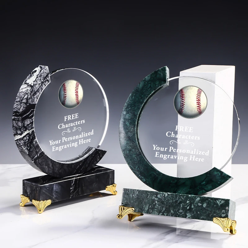 Noble New Design Custom Sports Champion Trophy Crystal Baseball Award with Marble Base