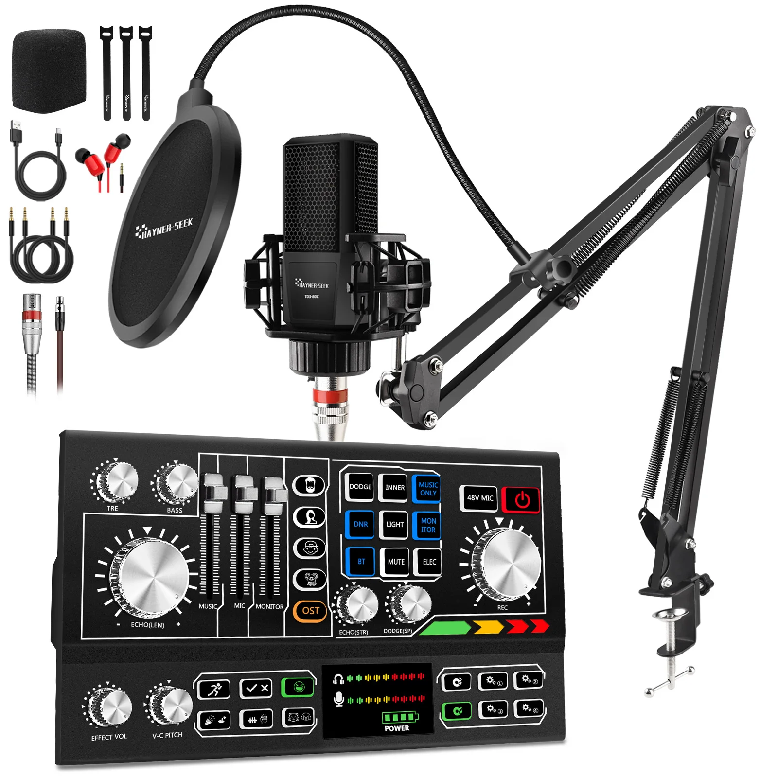 Hayner-Seek Live Sound Card With 25MM Professional Studio Microphone Audio Interface Recording  Audio Interface Mixer