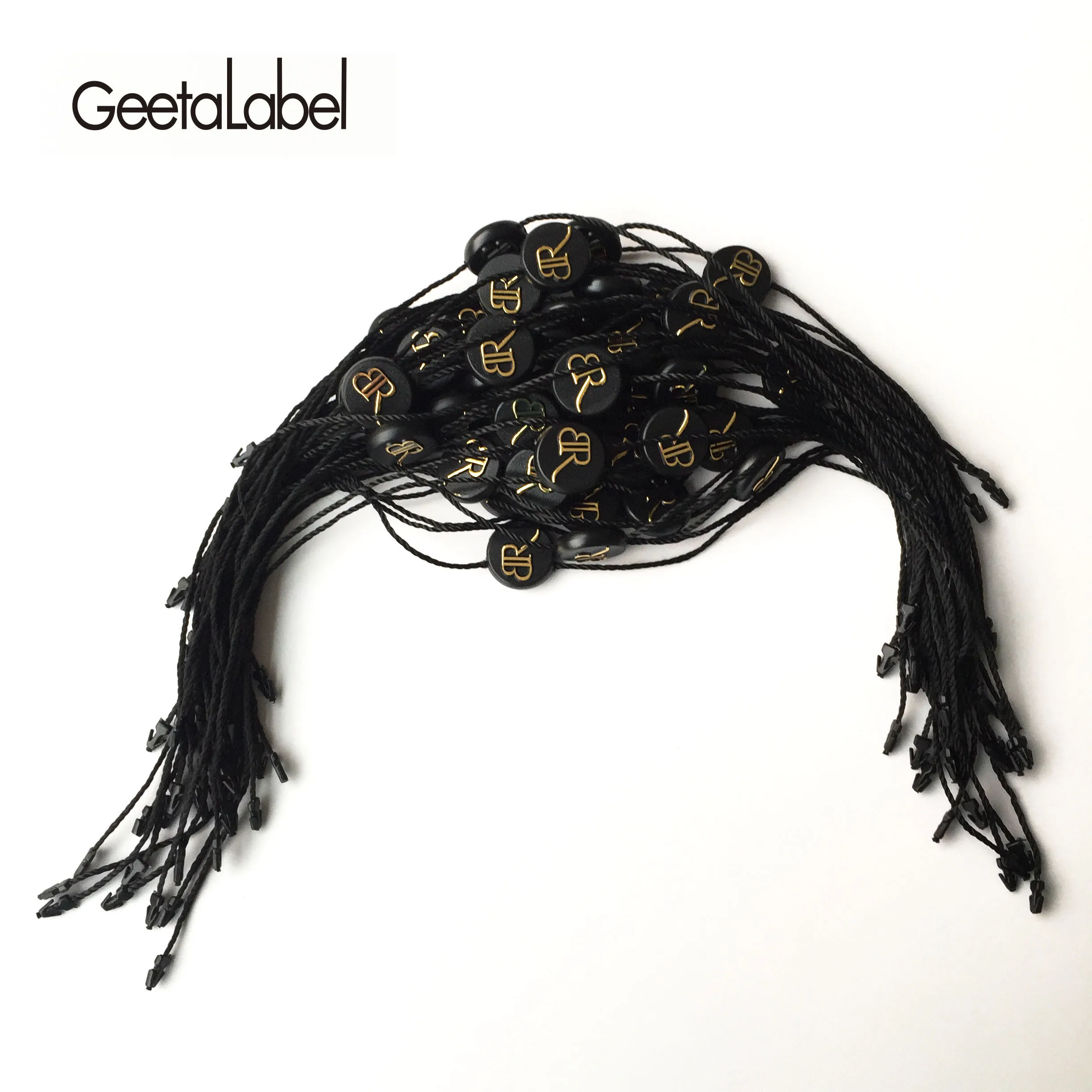 Custom Hang Tags With Strings Garment Hang Seal String Embossed Brand Logos Plastic Hang Tag String