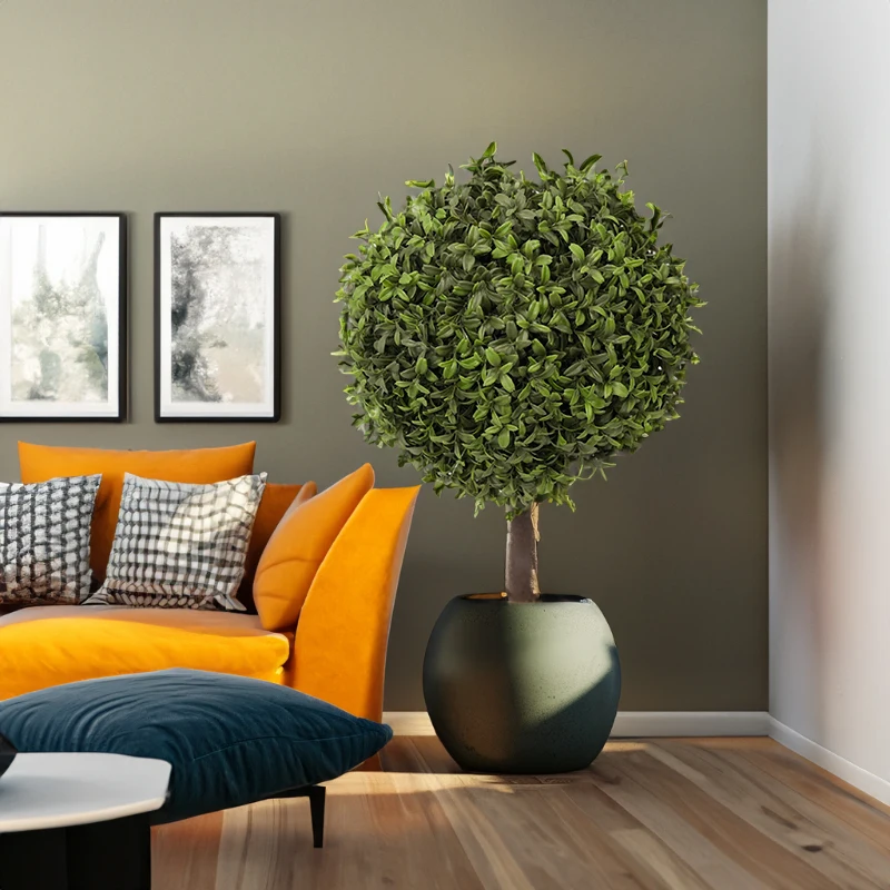 Почти натуральный искусственный бонсай топиарий из самшита растительный пластиковый горшок с одним шаром Горшечное дерево для внутреннего уличного декора