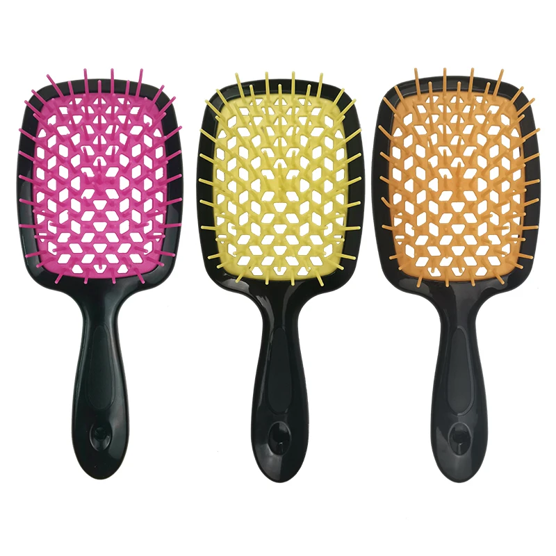 Free sample customized logo hollow scalp massage comb hairbrush ABS degumming breathable shower hairbrush