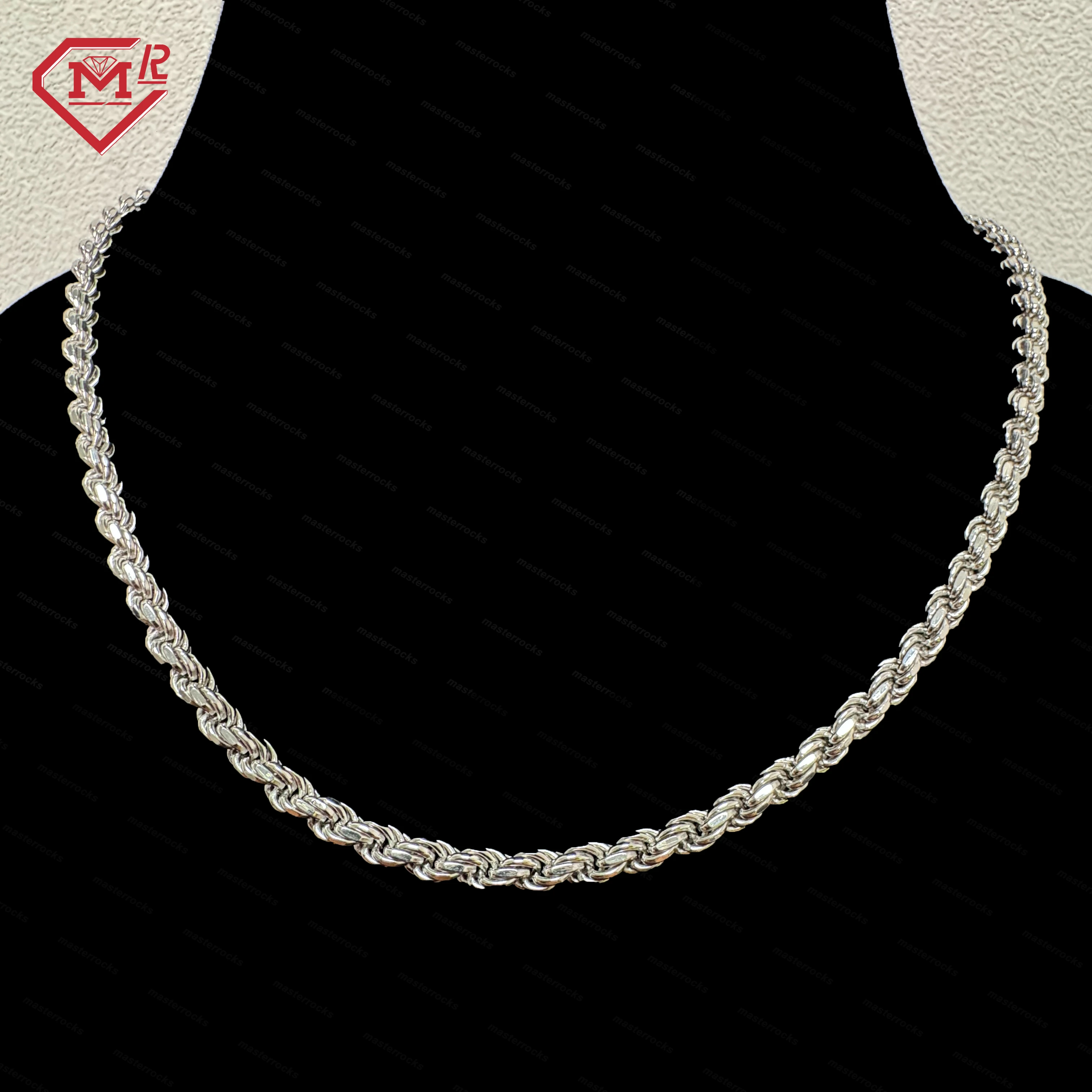 925 Sterling Silver 4mm 5mm 6mm 7mm Rope Chain Necklace Custom Gold Plated Hip Hop Rope Chain For Men