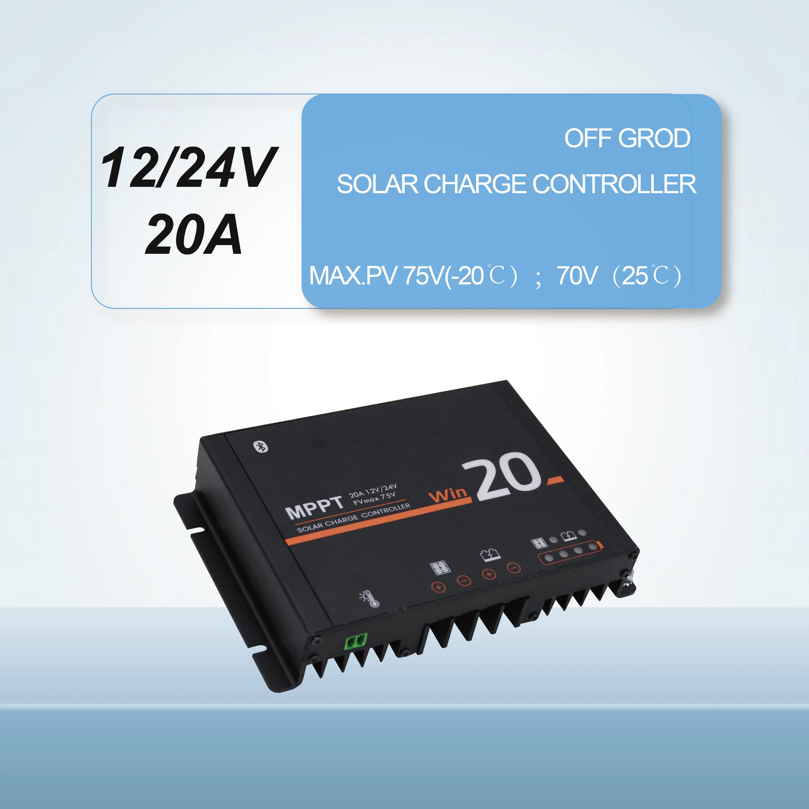 12V 24V 20A MPPT Solar Charge Controller for RV Caravan Marine all Battery with DC Load Control