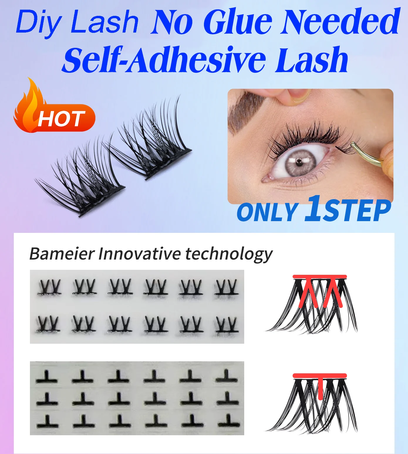 2023 New Hot Selling Press on Diy Segment Eyelash No Glue Self Adhesive Cluster Lashes