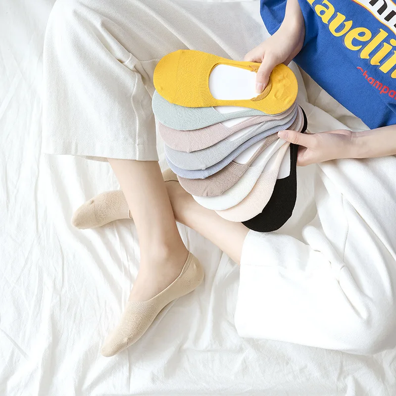 Wholesale No Show Candy Color Silicone Non-slip Invisible Socks Casual Anti Slip Low Cut Socks For Women