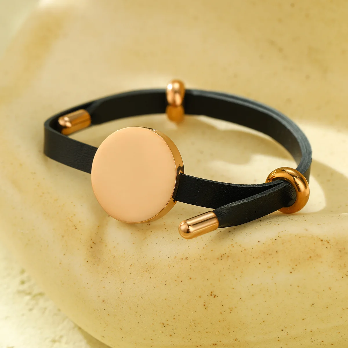 Custom Engraved logo Name Friendship Couple Bracelets Waterproof Stainless Steel Leather Adjustable Round Blank bar Bracelet