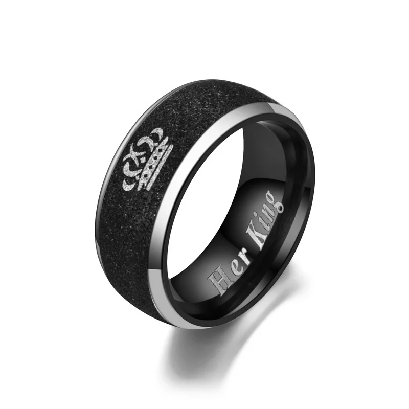 New Fashion Titanium Steel Couples Lovers for Men Women Valentines Gift King Queen Pattern Pearl Sand Crown Rings