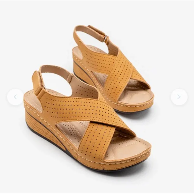 Women Sandals Summer 2021 Hollow Wedges Sandals Female Casual Leather socofy Retro  Sandalis woman Plus Size