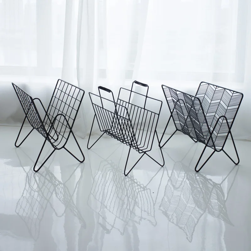 Metal New Design Eco Friendly Newspaper Office Living Room Wholesale Book Shelf Magazine Holder Rack