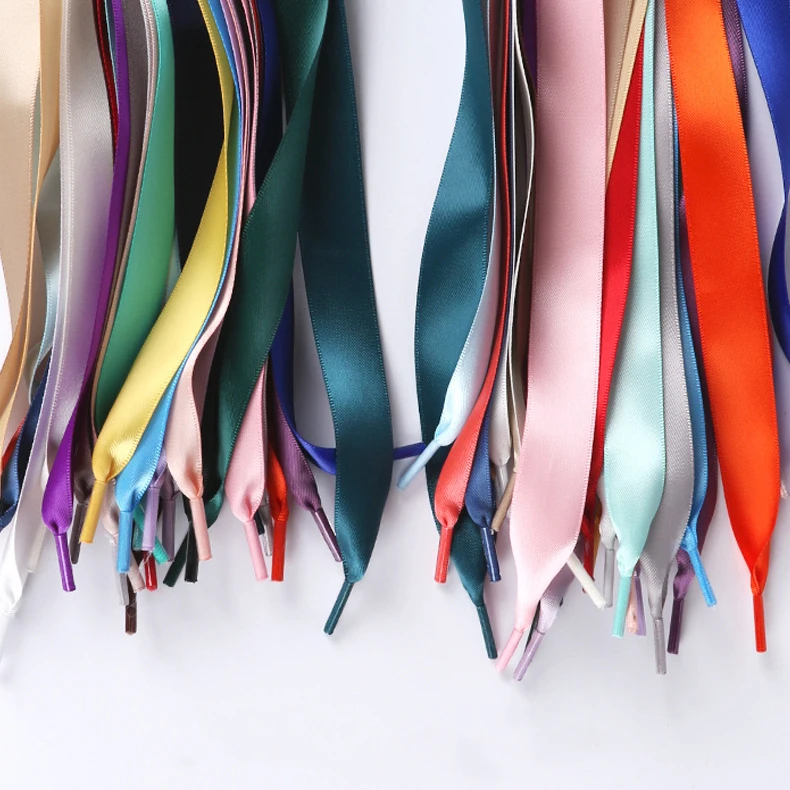 Wholesale High Quality Fashion Custom Logo Printed Soft Satin Shoelaces Stretch flat vintage Polyester Shoe Lace