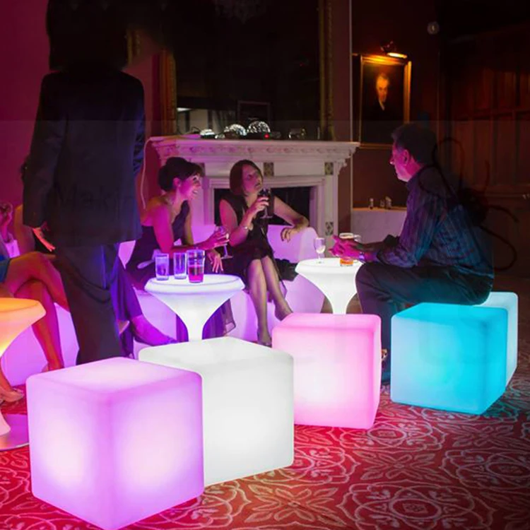 PE plastic cube stool 16 colors changing led chair and seating plastic stool Led light cube Led cube chair