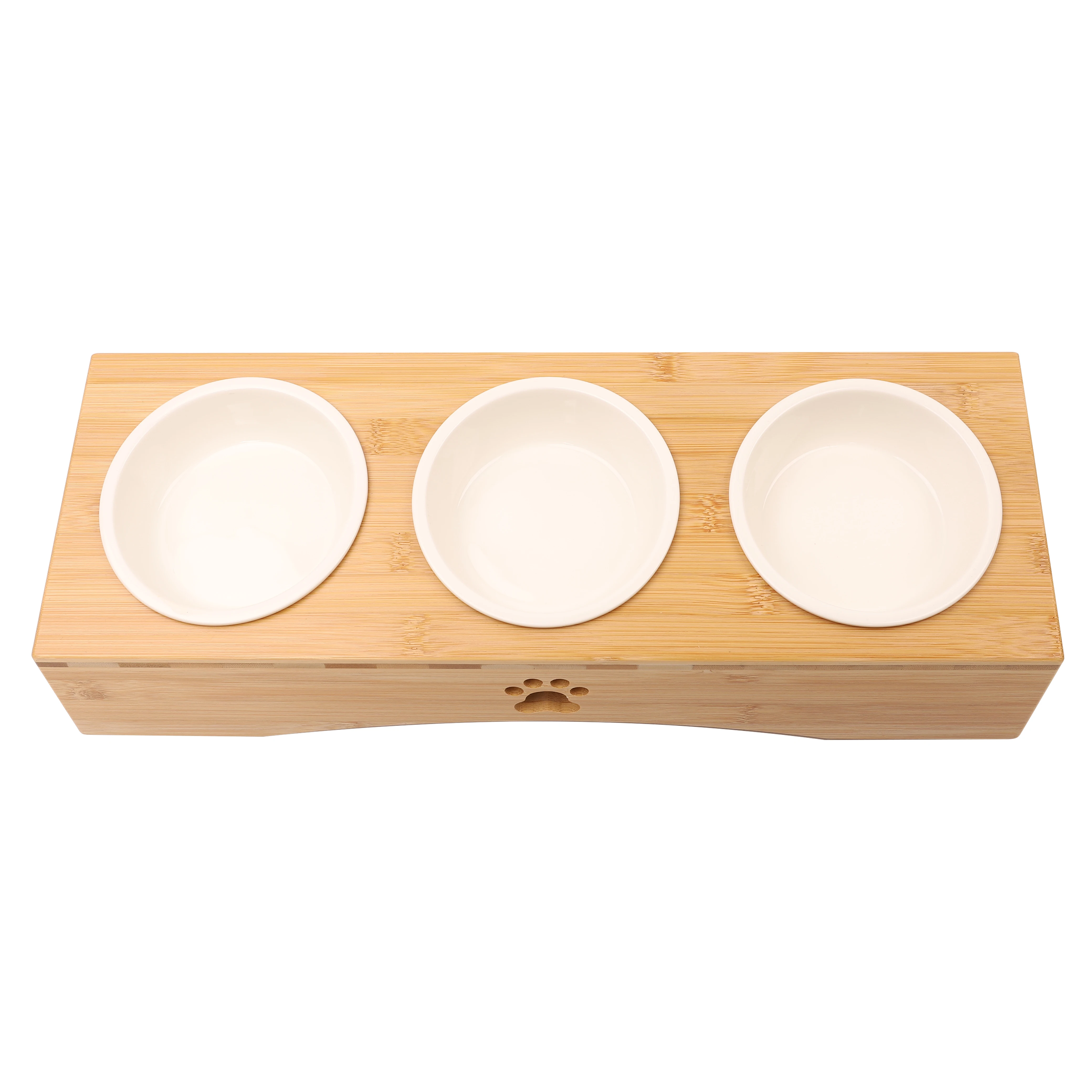 Home Elevated Triple Feeder Raised Pet Bowls with nature bamboo Stand for Cats and Small Dogs  Ceramic Cat and Dog Bowl Set