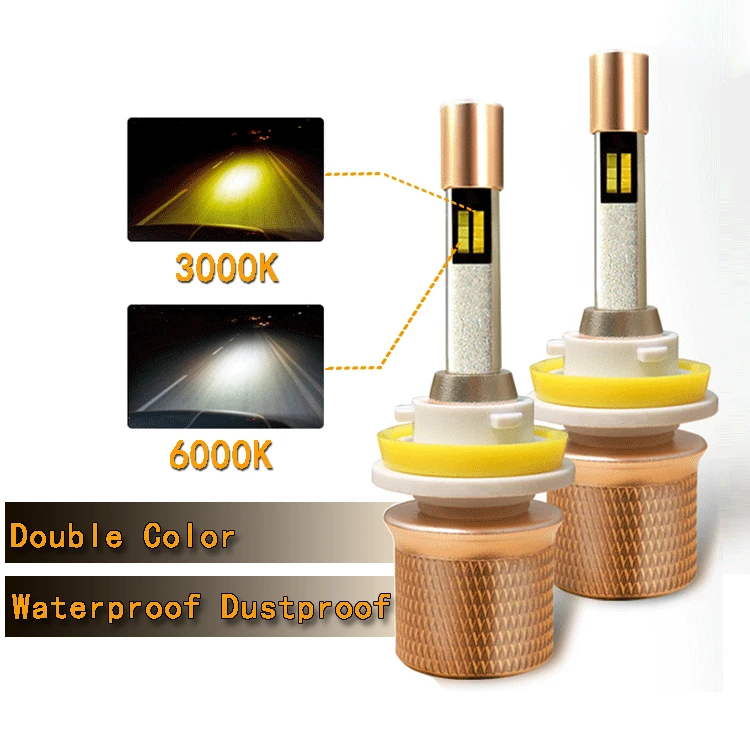 H1 H4 H7 H8 H11 9004 9005 9006 9006 5500lm dual color white yellow H4 ZES LED headlight