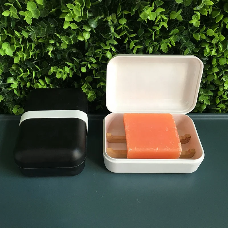 Natural Wood Bamboo Travel Box With Lid Kitchen Soap Dish With Draining Tray Wood Bathroom Soap Box Case Container Tray Rack
