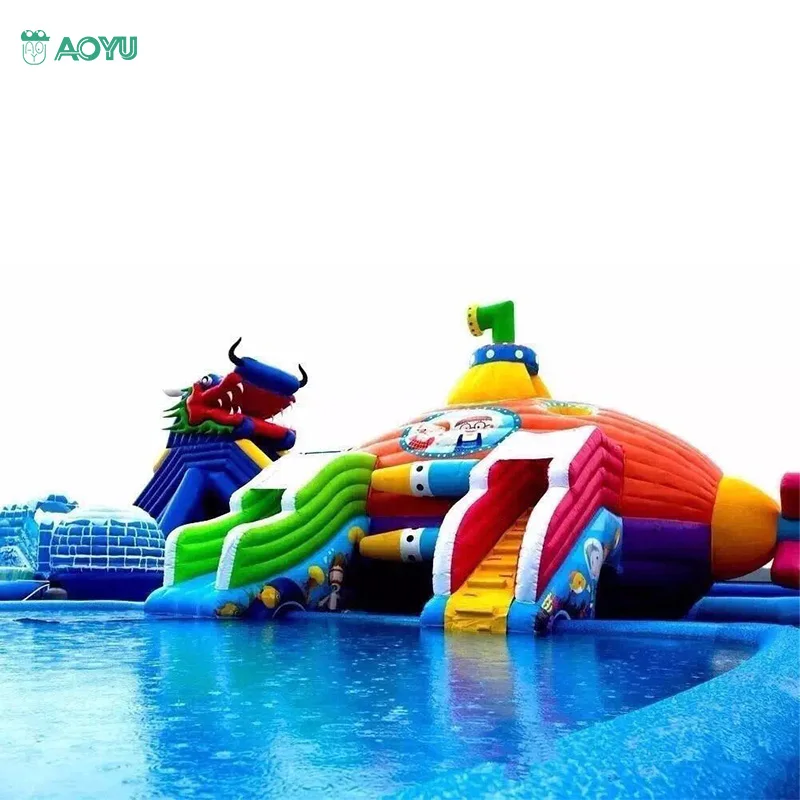 Factory Price Popular Submarine Bouncer Water Slides Submarine Inflatable Water Mobile Land Park for Sales