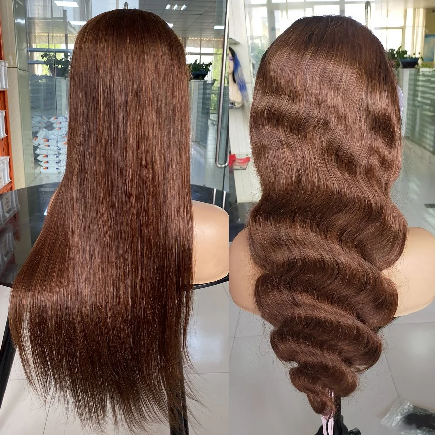 Chocolate Brown Color Human Hair Wigs Colored Glueless Lace Front wigs Women Human Hair 13x4 360 HD Transparent Lace Frontal Wig