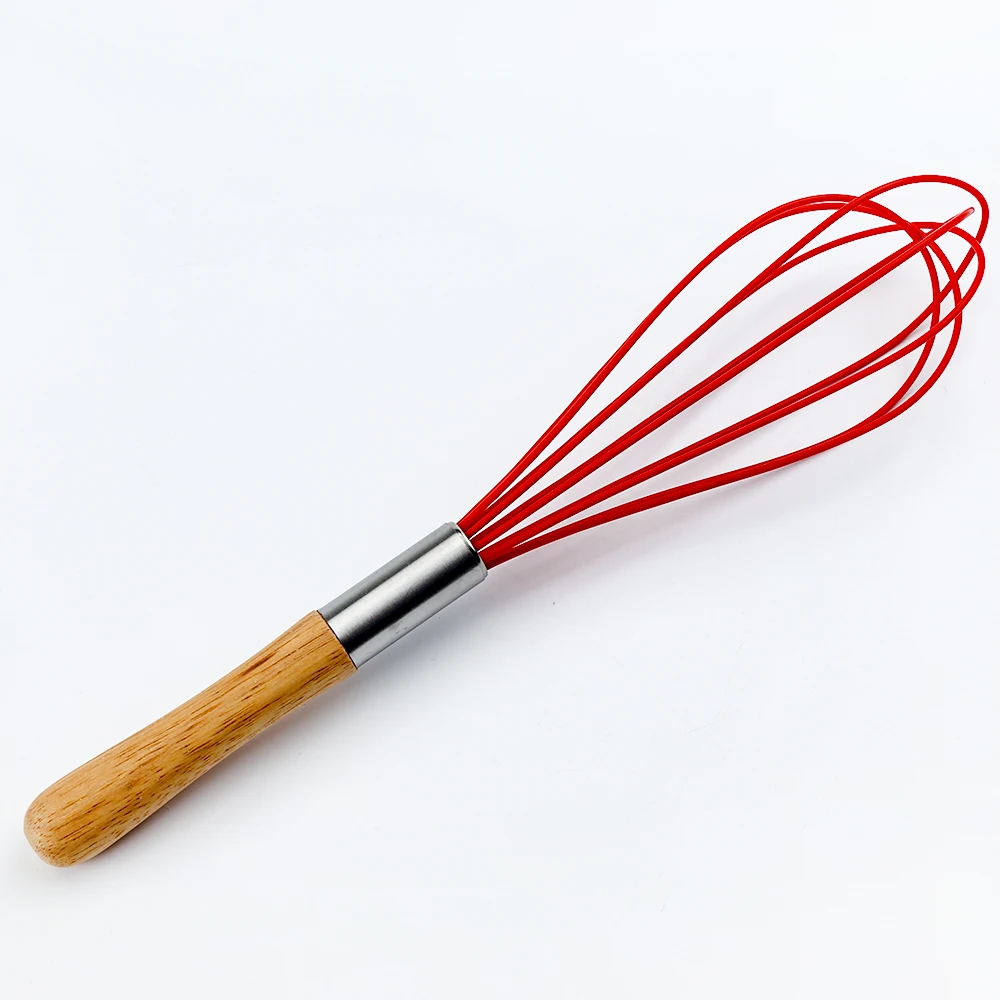 2 Pack Kitchen Silicone Wires Balloon Whisk with Oak Wood Handle Stainless Steel for Baking Cooking Bread Egg Beating Whisking