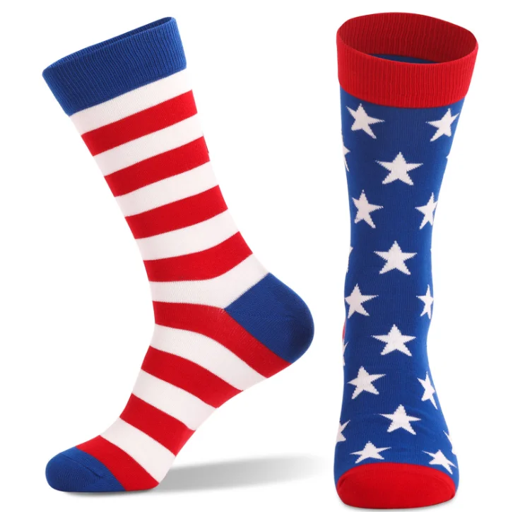 Wish Ebay Hot Sell July 4th American Flag Independence Day Stripe and Star Combed Cotton Socks