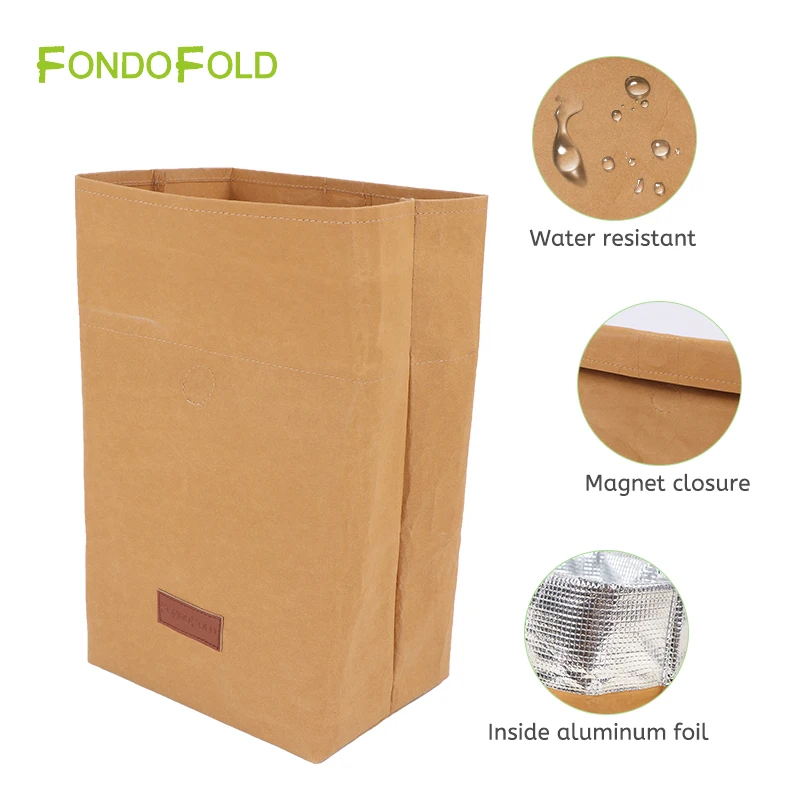 Пользовательская Водонепроницаемая моющаяся крафт-бумага герметичная Термосумка для еды маслостойкая Сумка-тоут ланча изолированная мягкая сумка