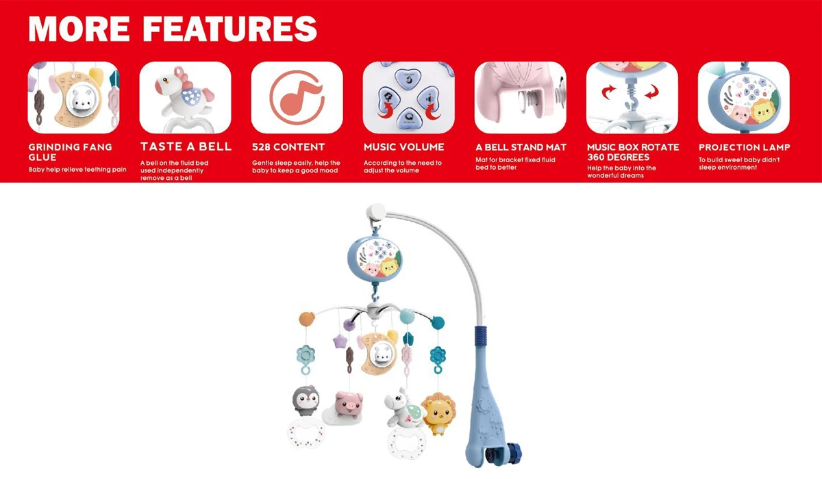 Baby  Music Rotation Bedside Hanging Bell Crib Rattle Bracket Baby Crib Toy Baby Remote control Projection Crib Mobile For Kids