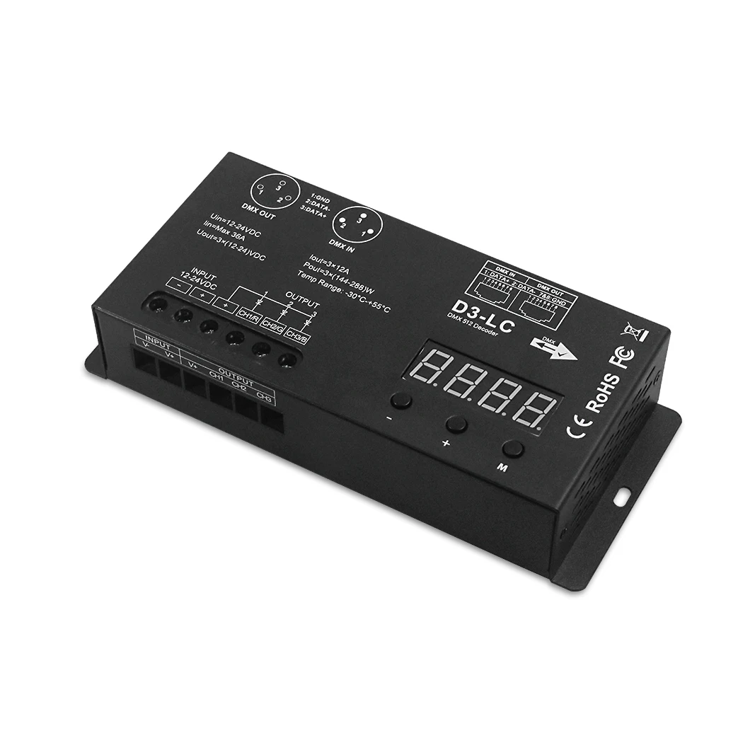 High quality  high power 3 or 4 channels RGB RGBW decoder for digital display constant voltage DMX512 decoder
