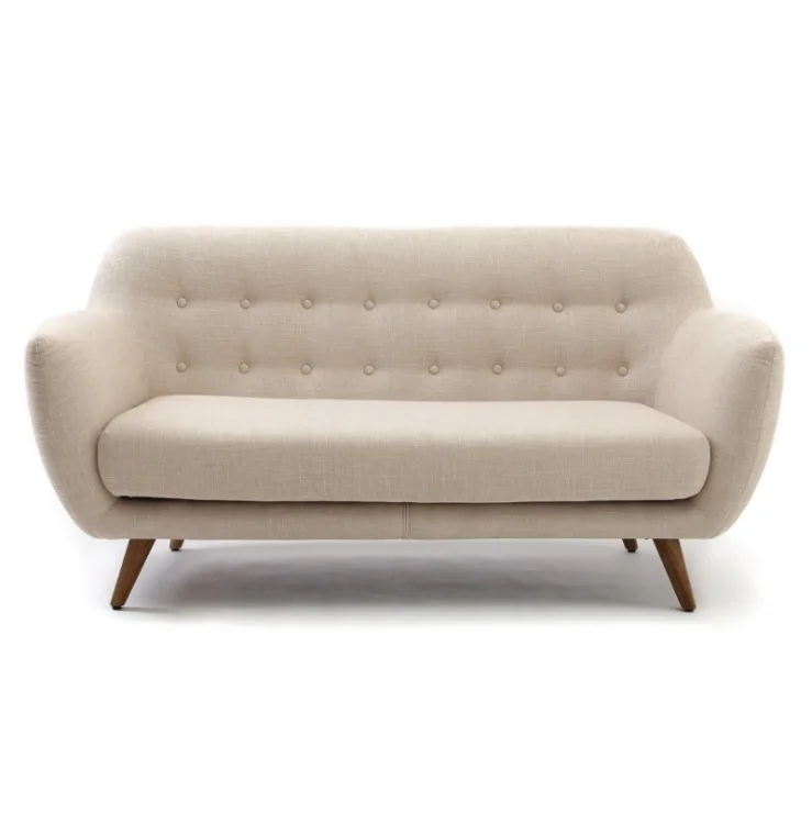 
Cream-colored Luxury Furniture Wood Exclusive Linen Sofa American Style Contemporary Three Seater Simple Flannel Sofa Design 