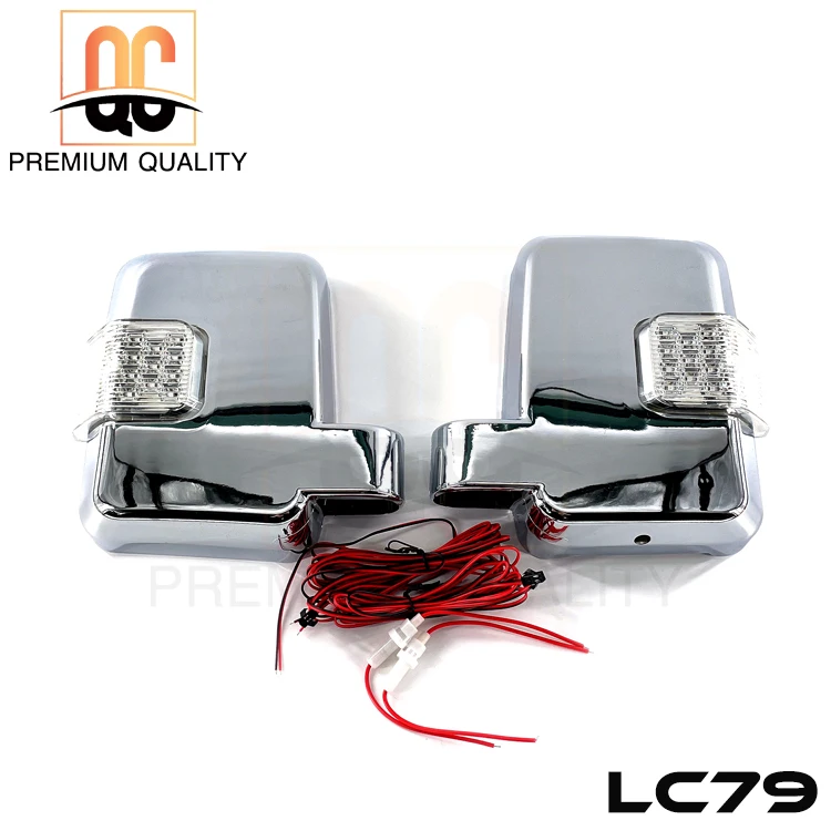 Big stock chrome car side mirror covers with lights for LC79 Land Cruiser Pick up
