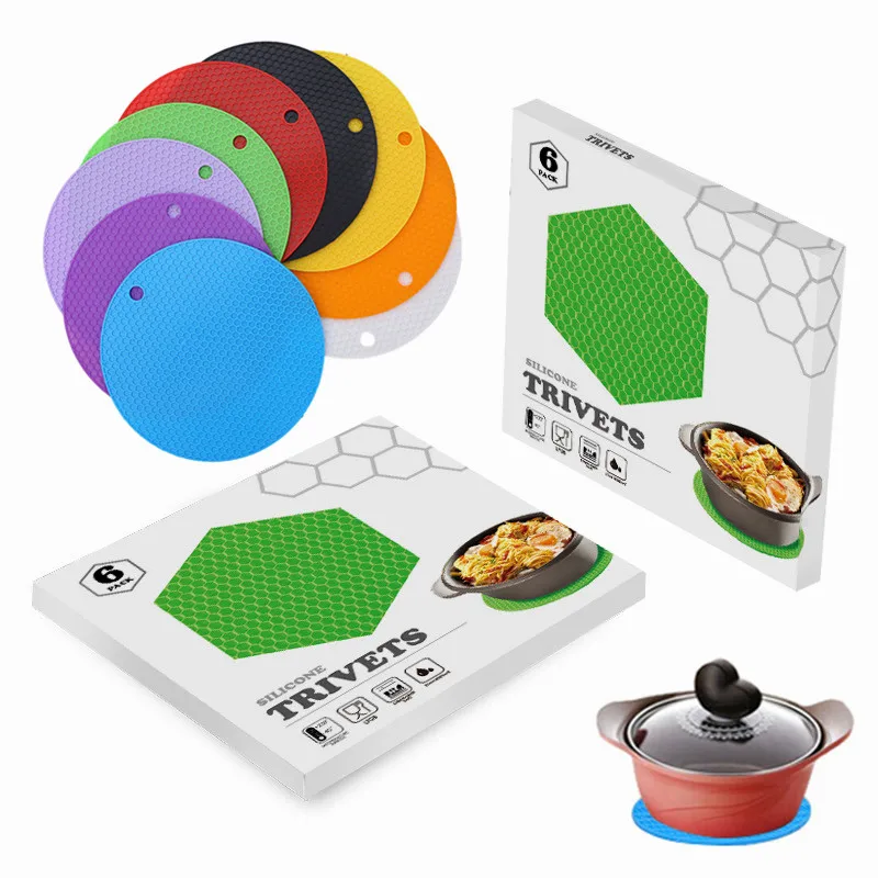 kitchen gadgets multi-purpose non-slip hot pad pot holder table  flexible honeycomb heat resistant silicone trivet mats set
