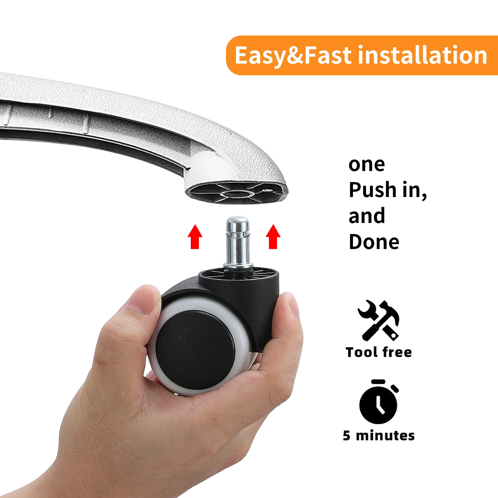 50mm Office chair wheels 2 inch black nylon chair caster PVC furniture caster wheel Replacement plastic Chair Caster Wheels