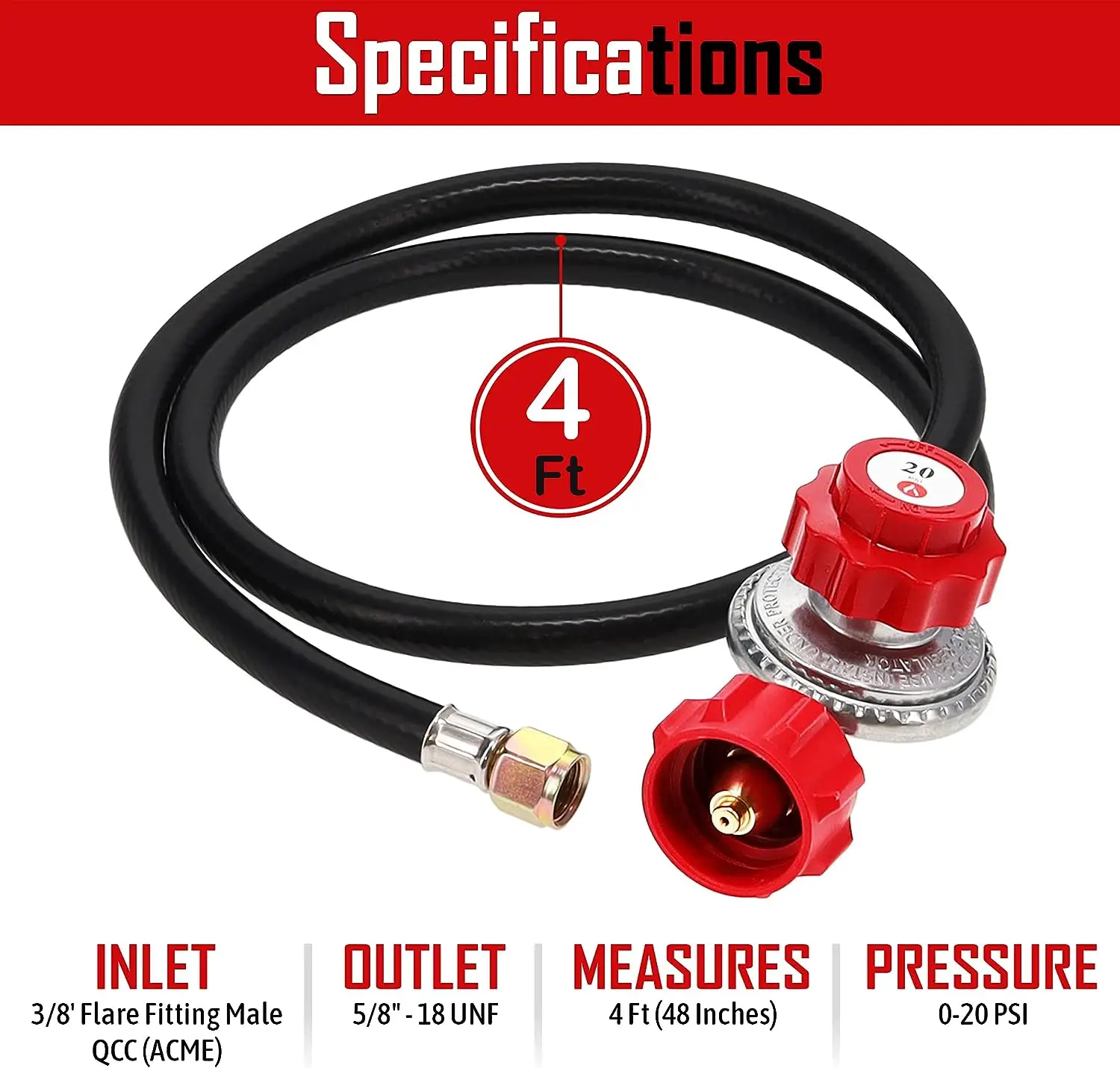 Propane Regulator - With Propane Brass Orifice 4 ft High Pressure Propane 0-20