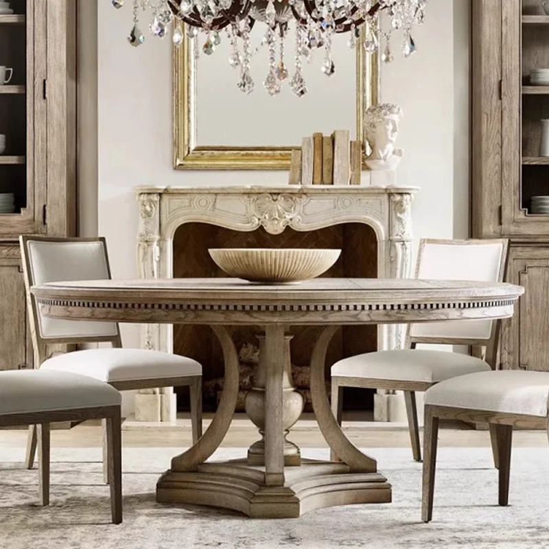 RH American solid wood dining table and chair combination home oak retro round dining table for six custom table