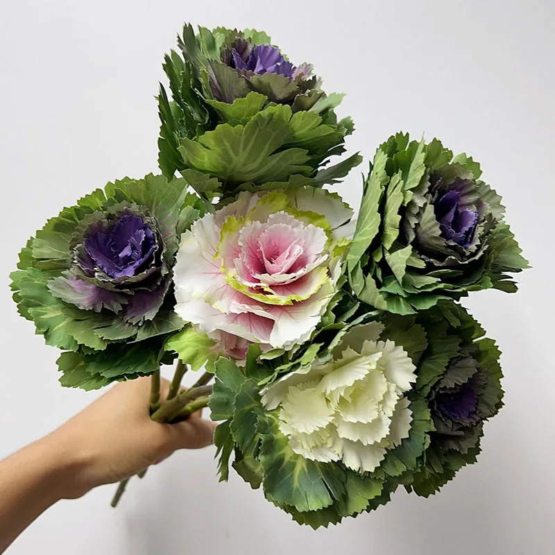 DREA Artificial Brassica Ornamental Cabbage Stem Olive Cabbage Fake Flowers Decoration
