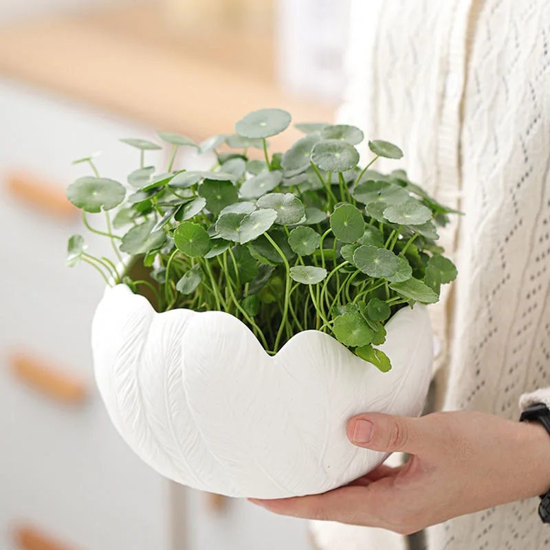 European Style Ceramic Creative White Feather Pottery Succulent Pot Pumpkins Flower Pots