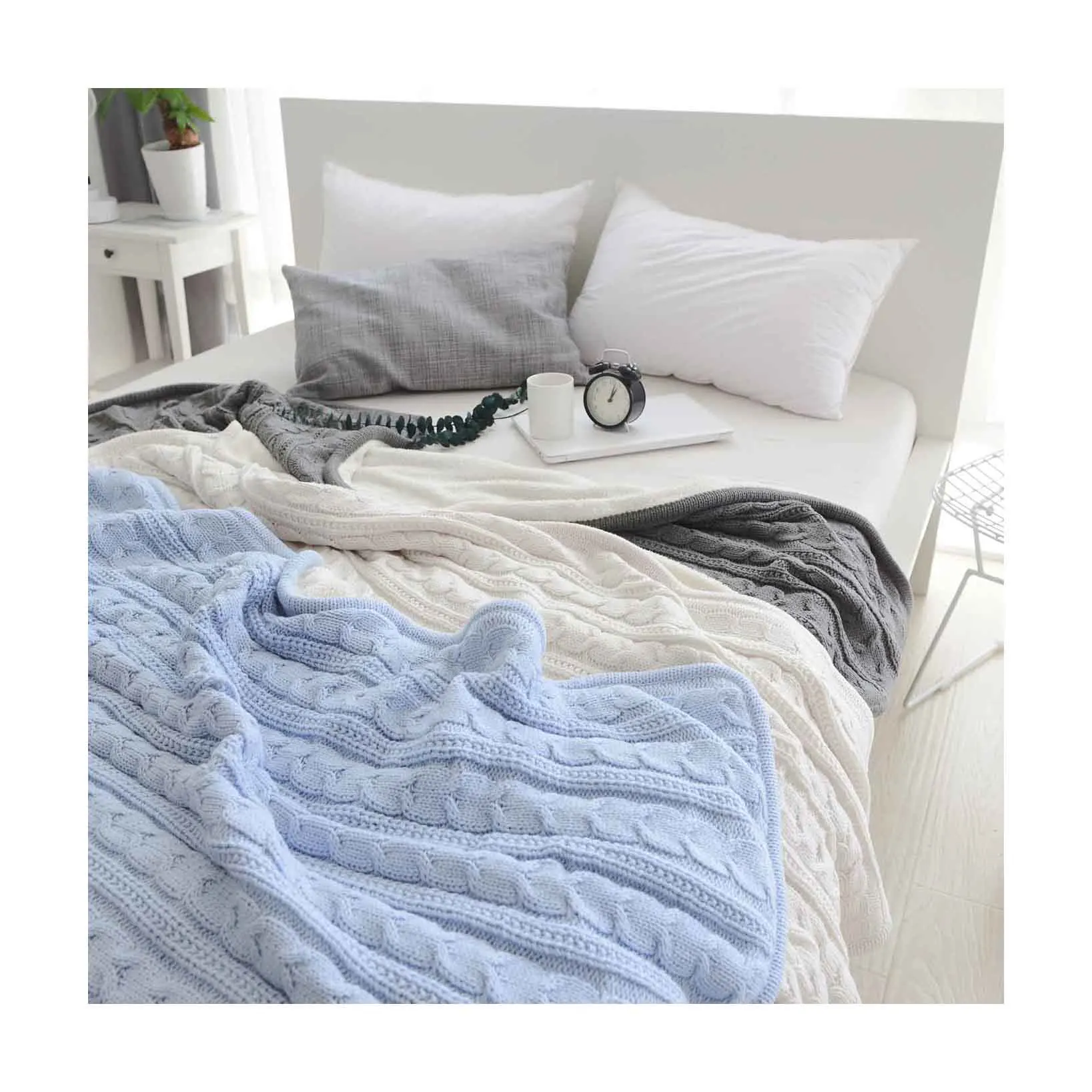 
Custom Personalized Milestone Blue twist knitting Beach Picnic Picknick Sets Gravity Throw Blanket For Indoor outdoor 