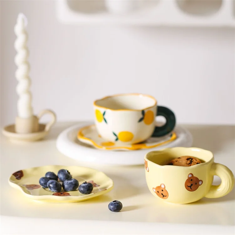 Wholesale Custom logo printed Korean ins creative hand-painted ceramic cup Gift Box Set Ceramic Coffee Mug With Saucer