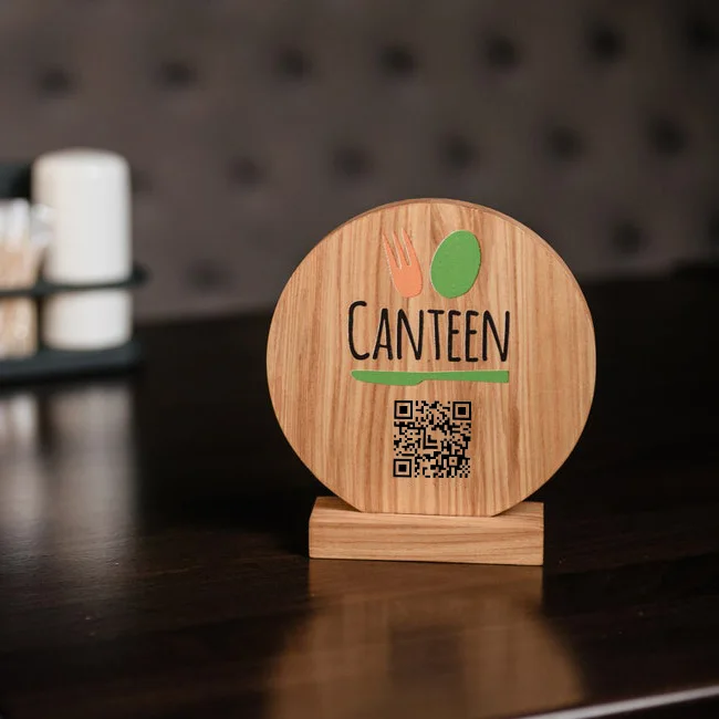 EZD Customize Table top wood Billboard Facebook instagram plaque QR Code Business store Social Media Sign