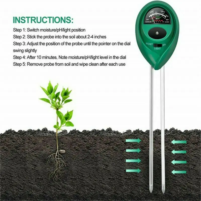 3in1 Soil PH Moisture Light Tester Garden Plants Flowers Humidity Test Gardening tester
