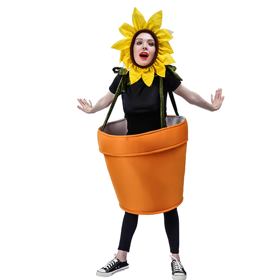 Unisex Funny Sunflower Potted Cosplay Stage Costume Performance ODM Polyester Role Masquerade Dress Set for Adults and Children