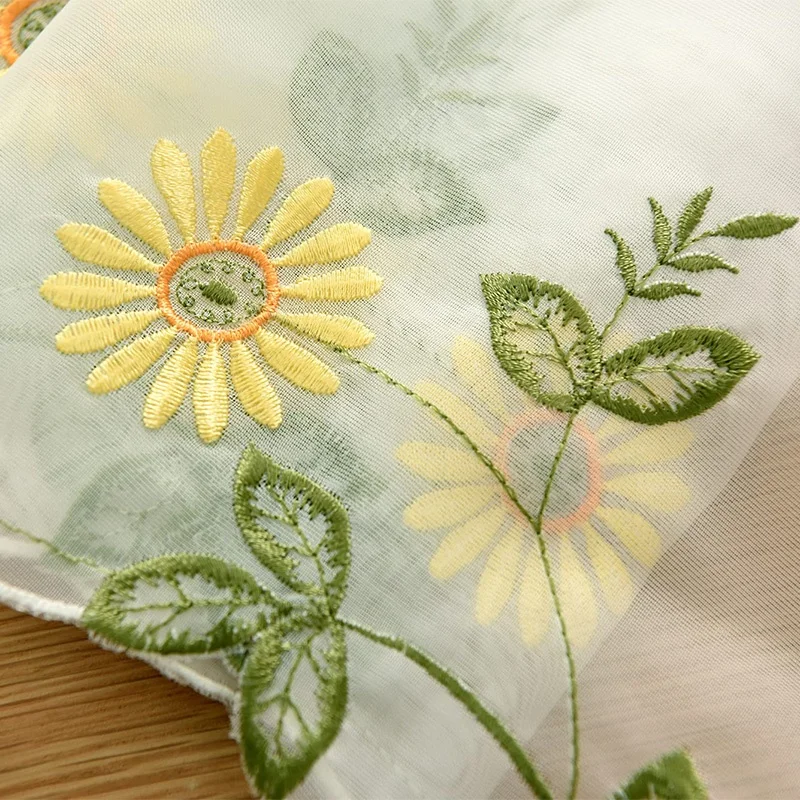 Yellow Daisy Kitchen Sheer Curtain Sunflower Embroidery Short Window Valances Without Curtains Yellow Floral