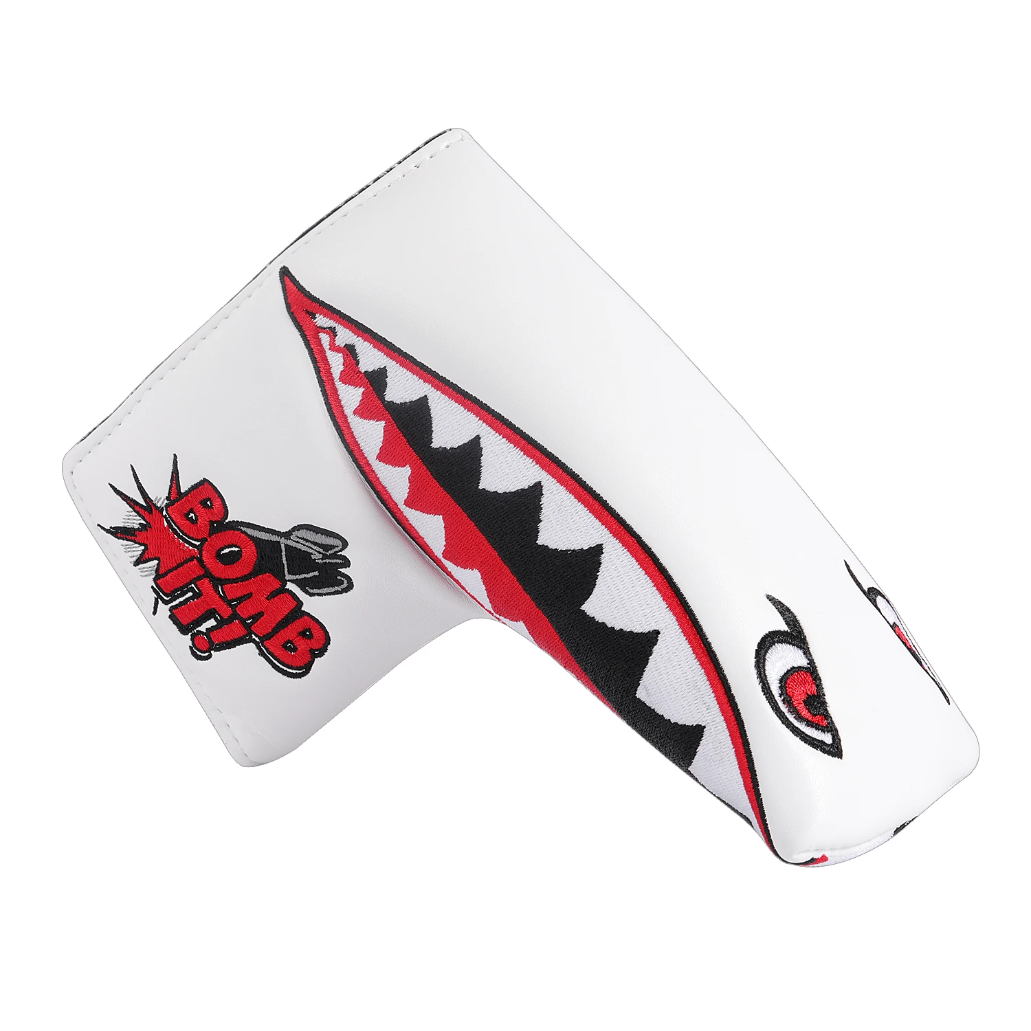 Drop-shipping Shark Bomb IT White PU Leather Strong Magnetic Closure Golf Head covers Blade Putter Cover