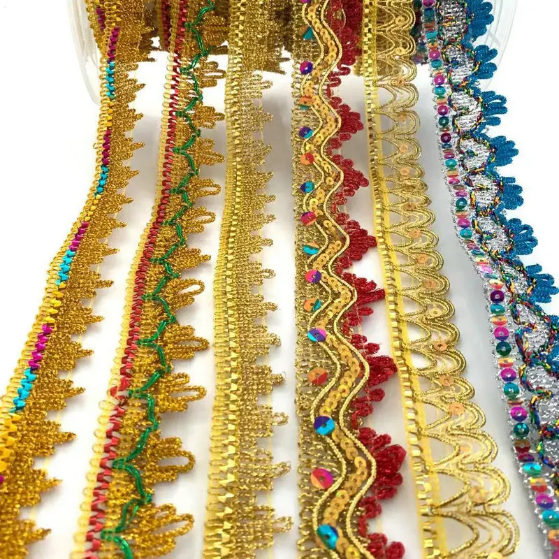 New arrival cheap price lace in Gold guipure ribbon sequins Lace trim Braided for decoration