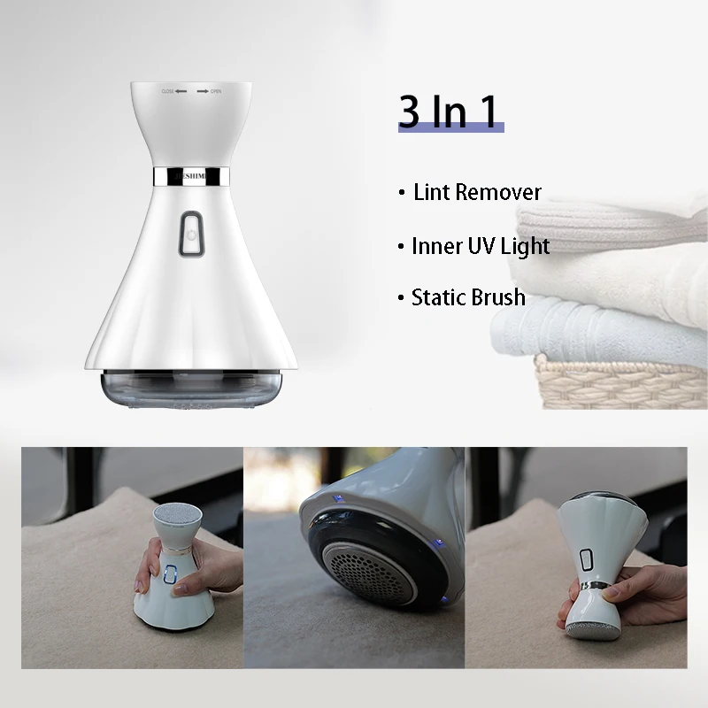 New Invention Clothes Lint Brush Remover UV Light Pill Fuzz 3 In 1 Electric Fabric