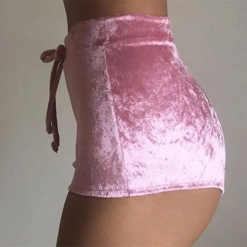 Pretty Little Thing Womens Ladies Pink Crushed Velvet Runner Shorts Hot Casual Women Drawstring Shorts