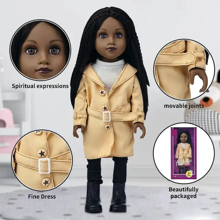 Fashional Movable Joints 18 Inch Black Dolls Set For Girls Toys With Afro Hair